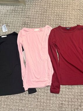 Pack of 3 Long Sleeve Tops - Black, Light Pink, Burgundy